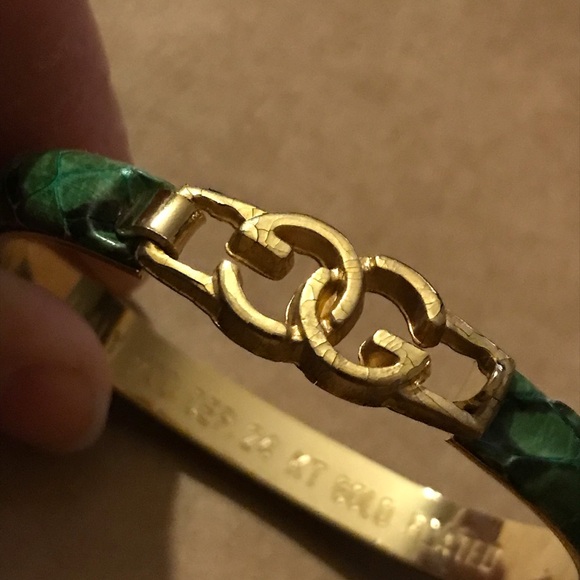 Vintage Gucci green snakeskin and 24K Gold plated bracelet Italy - Picture 2 of 12